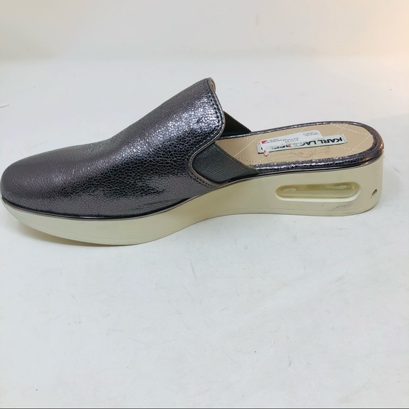 New Karl Lagerfeld Metallic Leather Slide Wedges - Picture 4 of 6